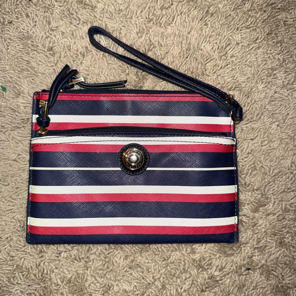 Tommy Hilfiger Striped Wristlet Wallet Red White Blue